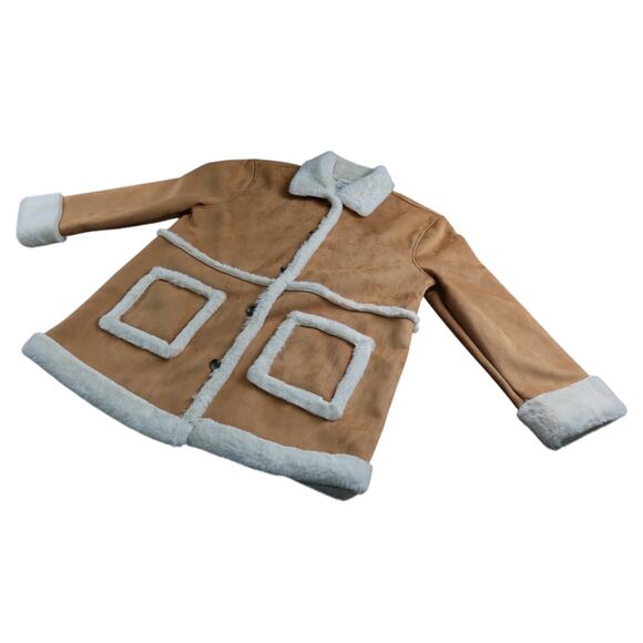 Sonoma Tan Pea Coat White Faux Fur Women's XL - Picture 2 of 8